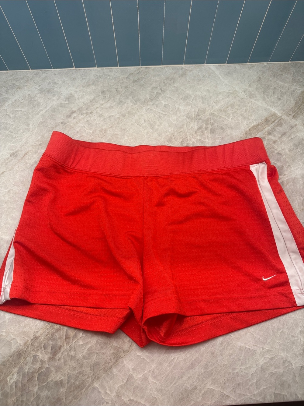 Nike Women's Red Athletic Shorts with White Side Panels